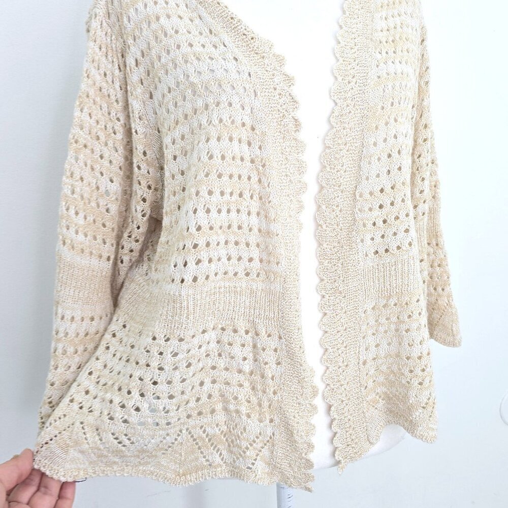 Vintage Y2K Tan Beige Boho Loose KNit Bell Sleeve Open Front  Cardigan Sweater W - Picture 3 of 6